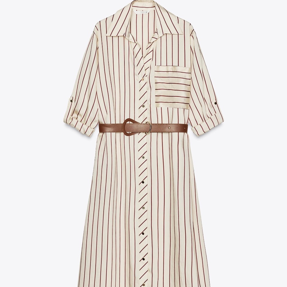ZARA STRIPED BELTED MIDI DRESS